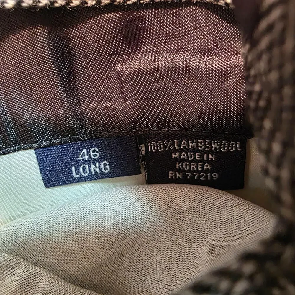 Botany 500 Sport Coat Mens 46 Long Gray Herringbone 100% Lambswool Tweed Jacket